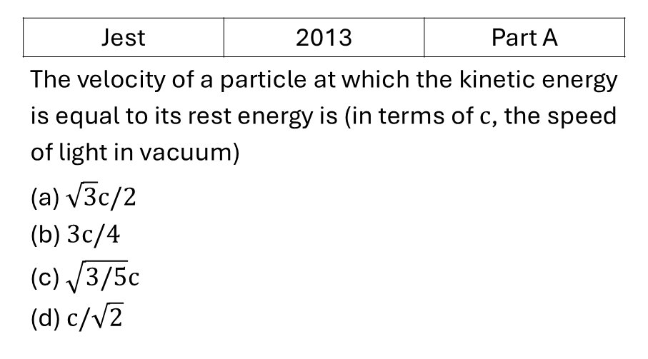 JEST 2013 Relativity previous year question JEST_2013_Q14