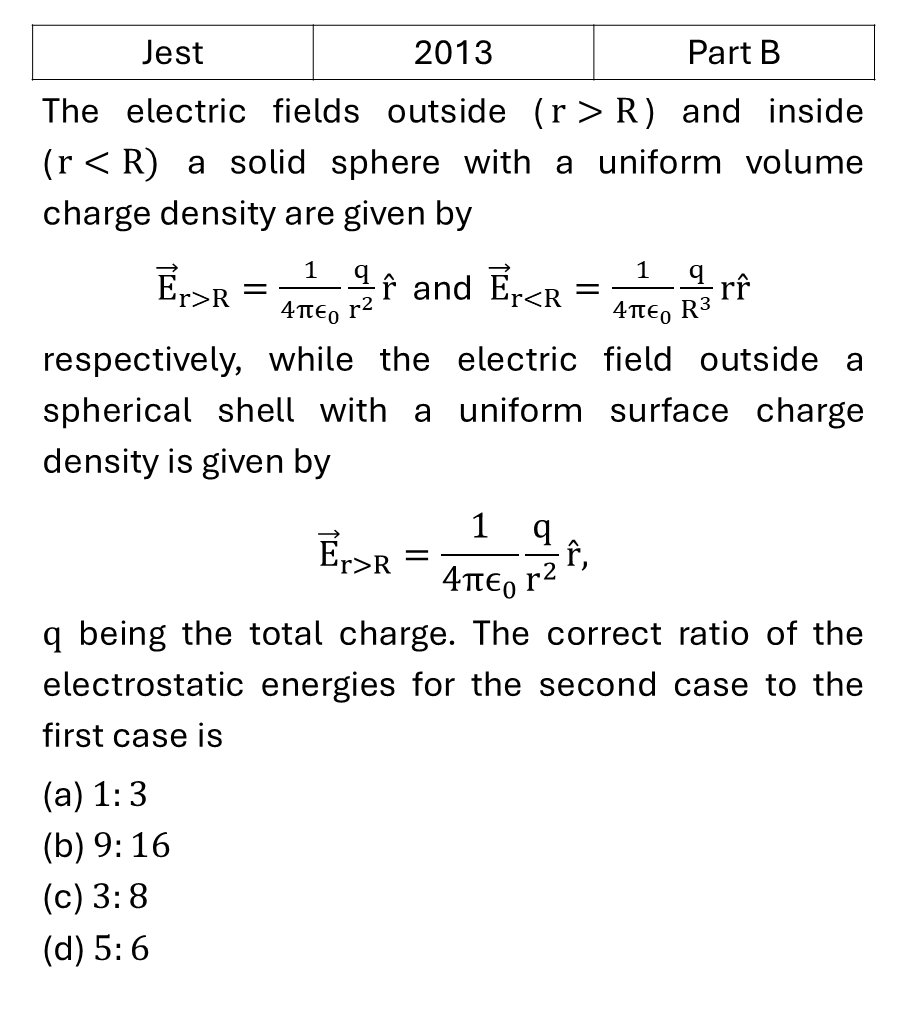 JEST 2013 Electrostatics previous year question JEST_2013_Q28
