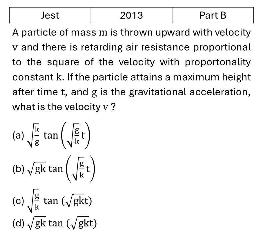 JEST 2013 Basic Mechanics previous year question JEST_2013_Q29