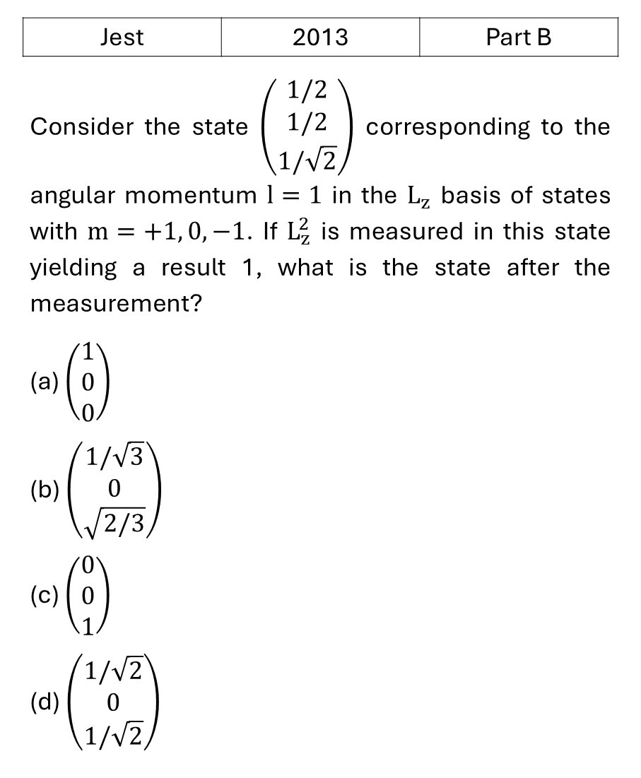 JEST 2013 Angular momentum and hydrogen atom previous year question JEST_2013_Q40
