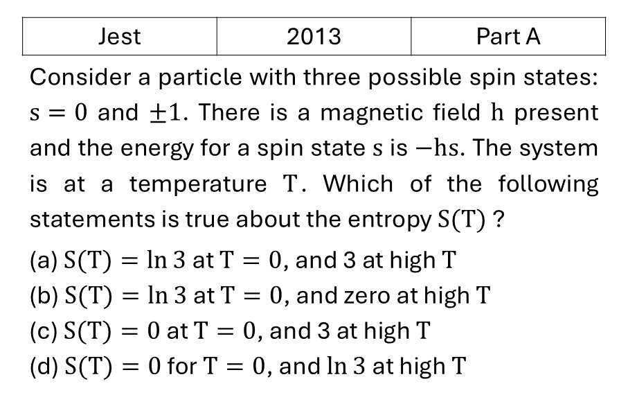JEST 2013 Canonical Ensemble previous year question JEST_2013_Q5