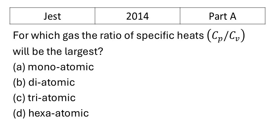 JEST 2014 Kinetic theory of gases previous year question JEST_2014_Q10