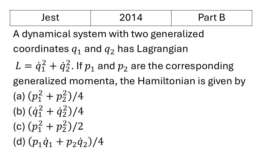 JEST 2014 Lagrangian and Hamiltonian previous year question JEST_2014_Q26
