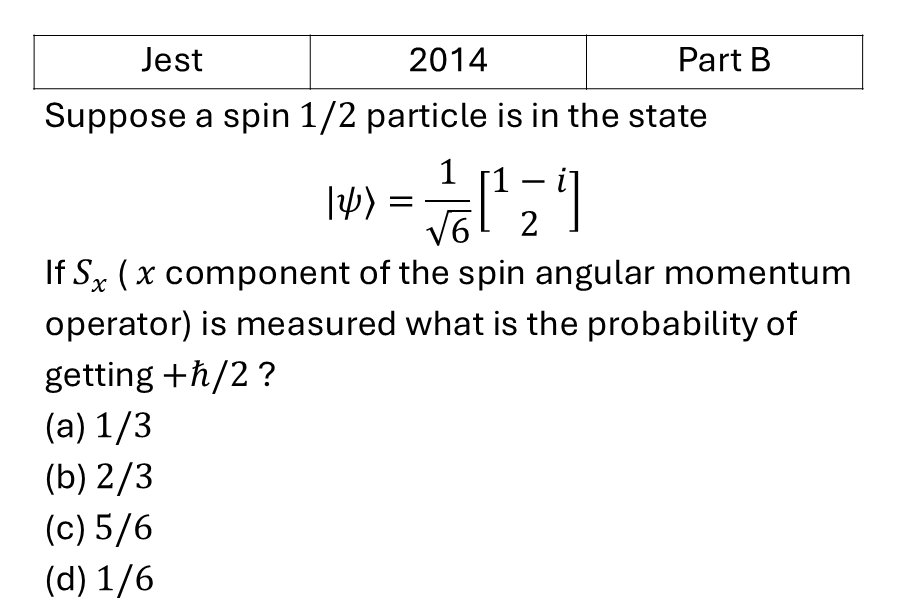 JEST 2014 Angular momentum and hydrogen atom previous year question JEST_2014_Q28