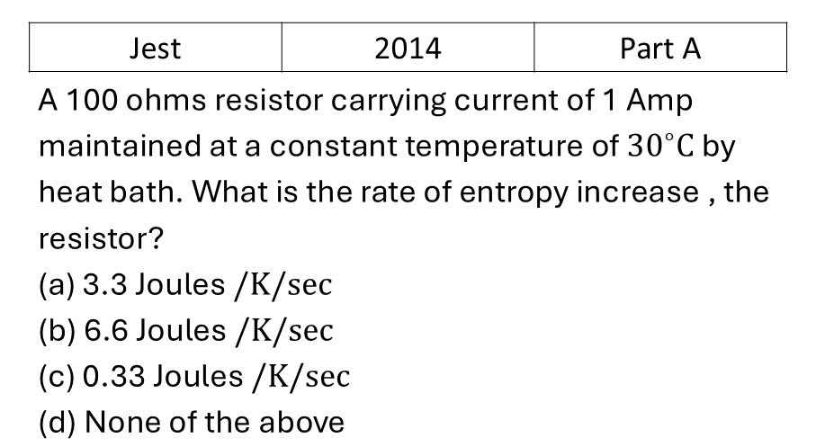 JEST 2014 Laws of thermodynamics previous year question JEST_2014_Q3