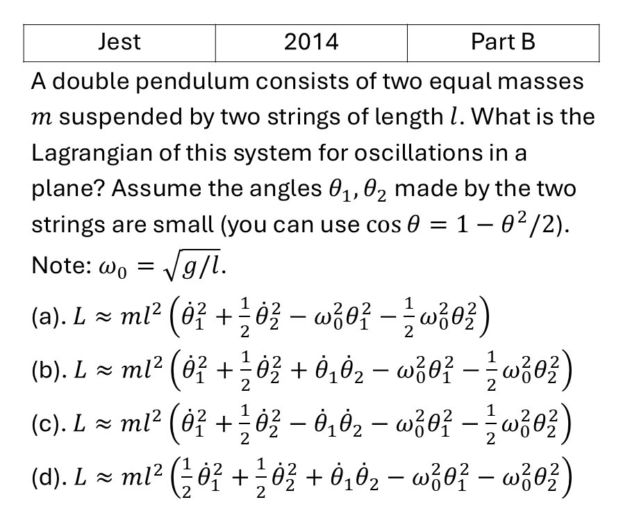 JEST 2014 Lagrangian and Hamiltonian previous year question JEST_2014_Q30