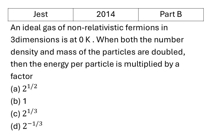 JEST 2014 Quantum Stat. Mech. previous year question JEST_2014_Q33