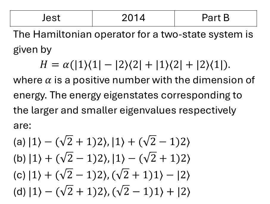 JEST 2014 Basic Quantum Mechanics previous year question JEST_2014_Q35