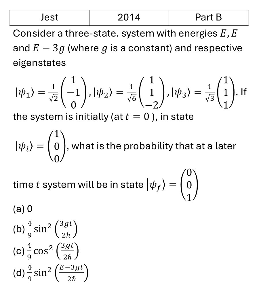 JEST 2014 Basic Quantum Mechanics previous year question JEST_2014_Q41