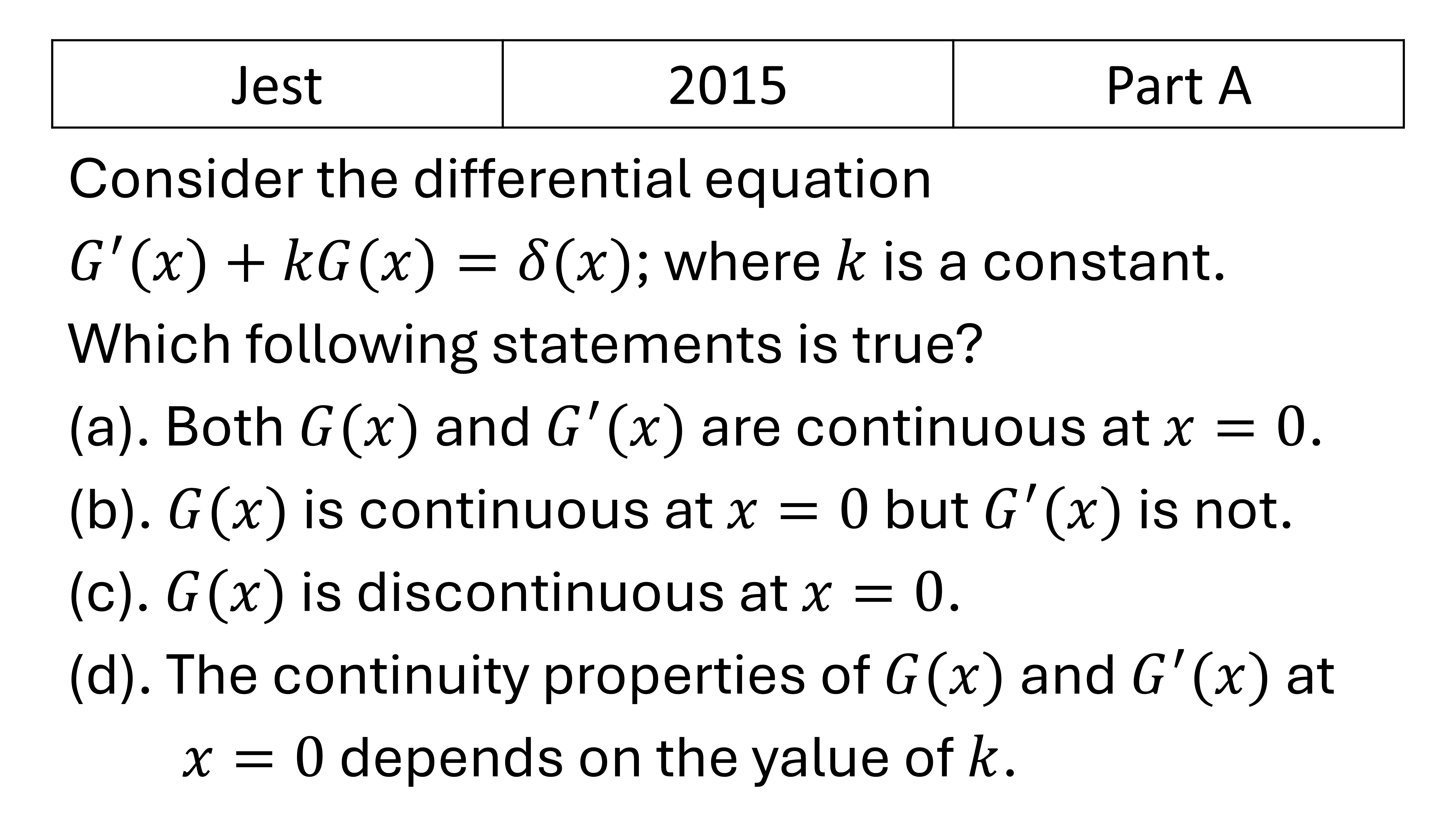JEST 2015 Differential Equation previous year question JEST_2015_Q20