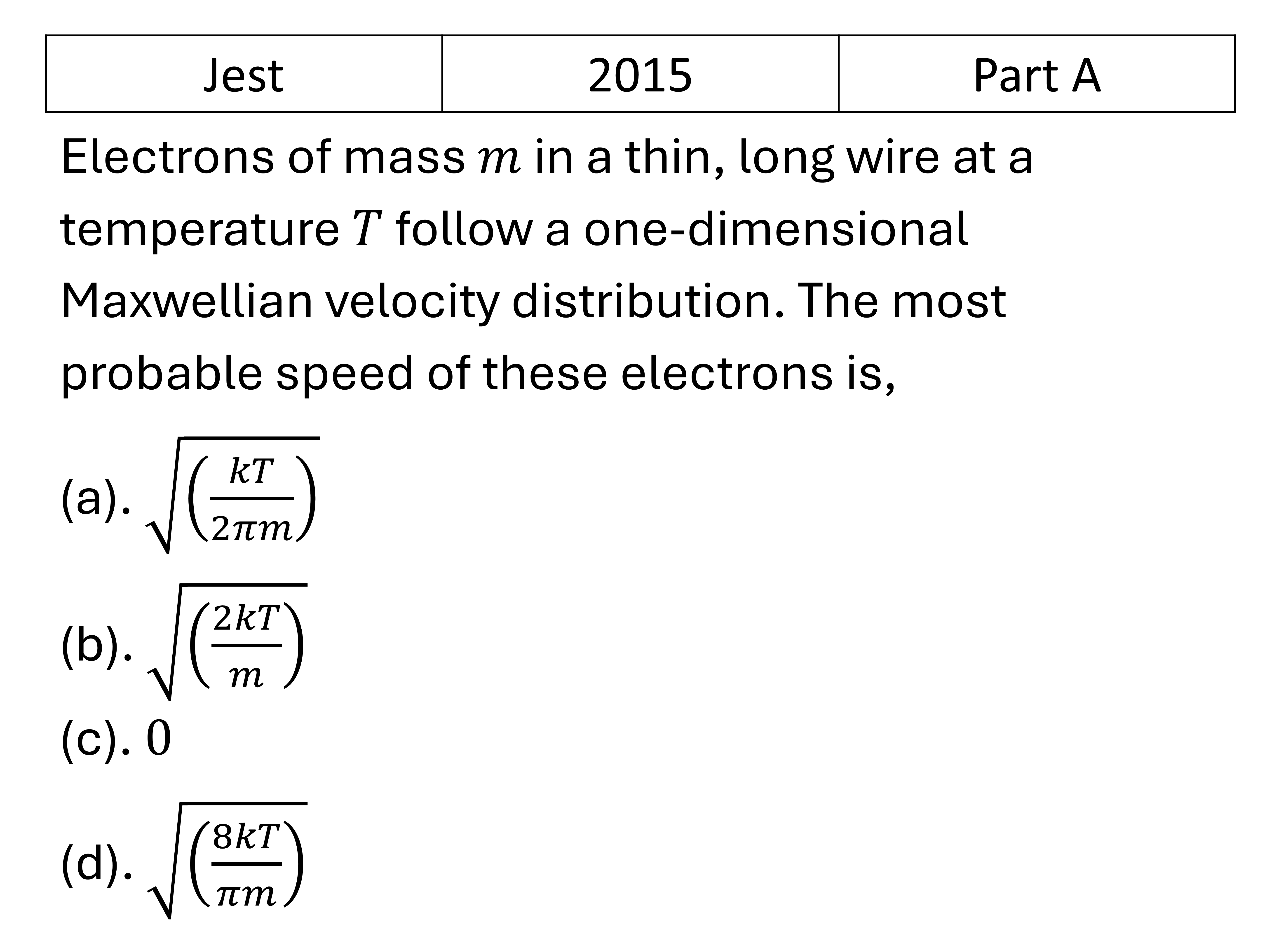 JEST 2015 Kinetic theory of gases previous year question JEST_2015_Q25