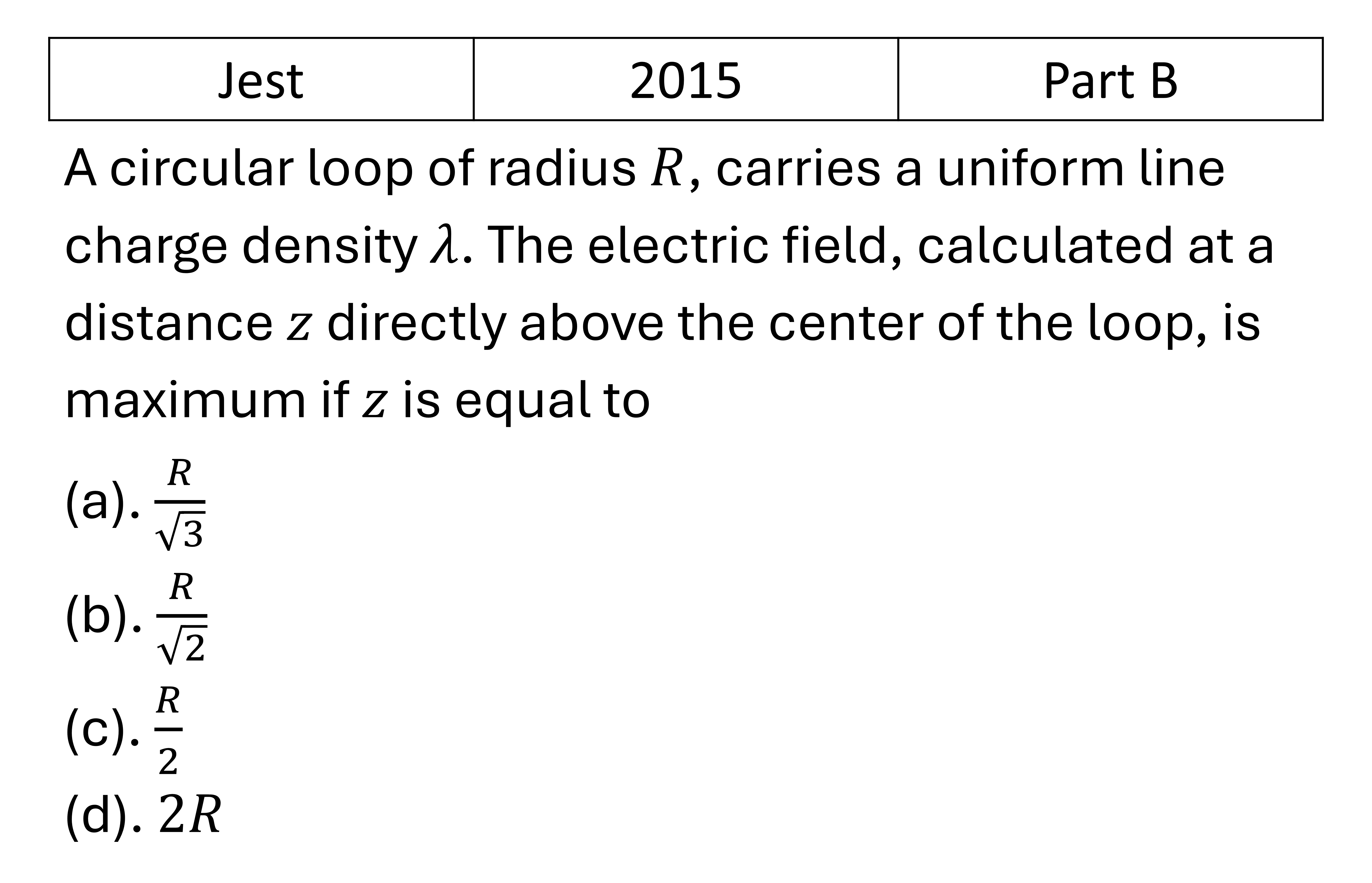 JEST 2015 Electrostatics previous year question JEST_2015_Q26
