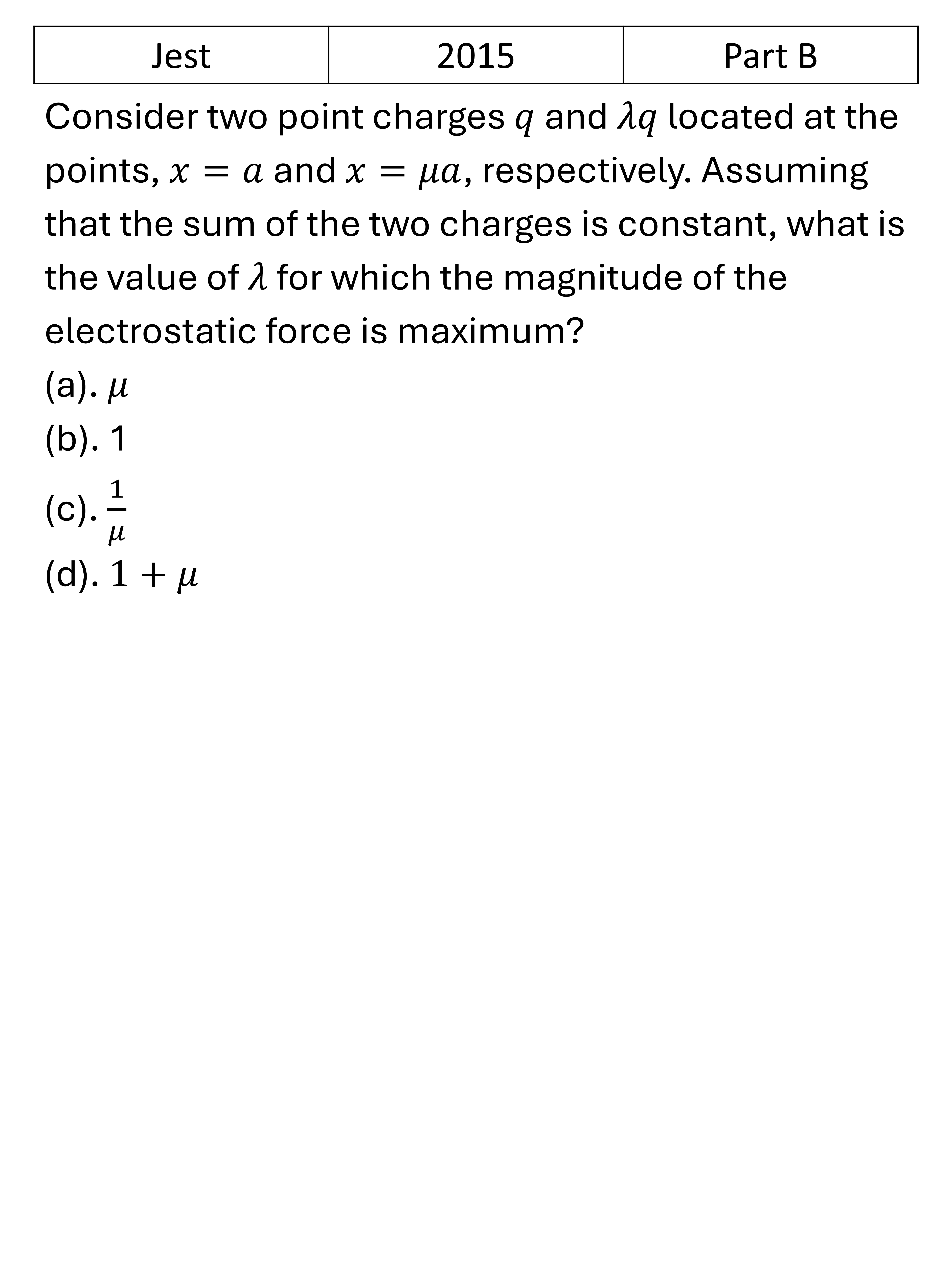 JEST 2015 Electrostatics previous year question JEST_2015_Q27