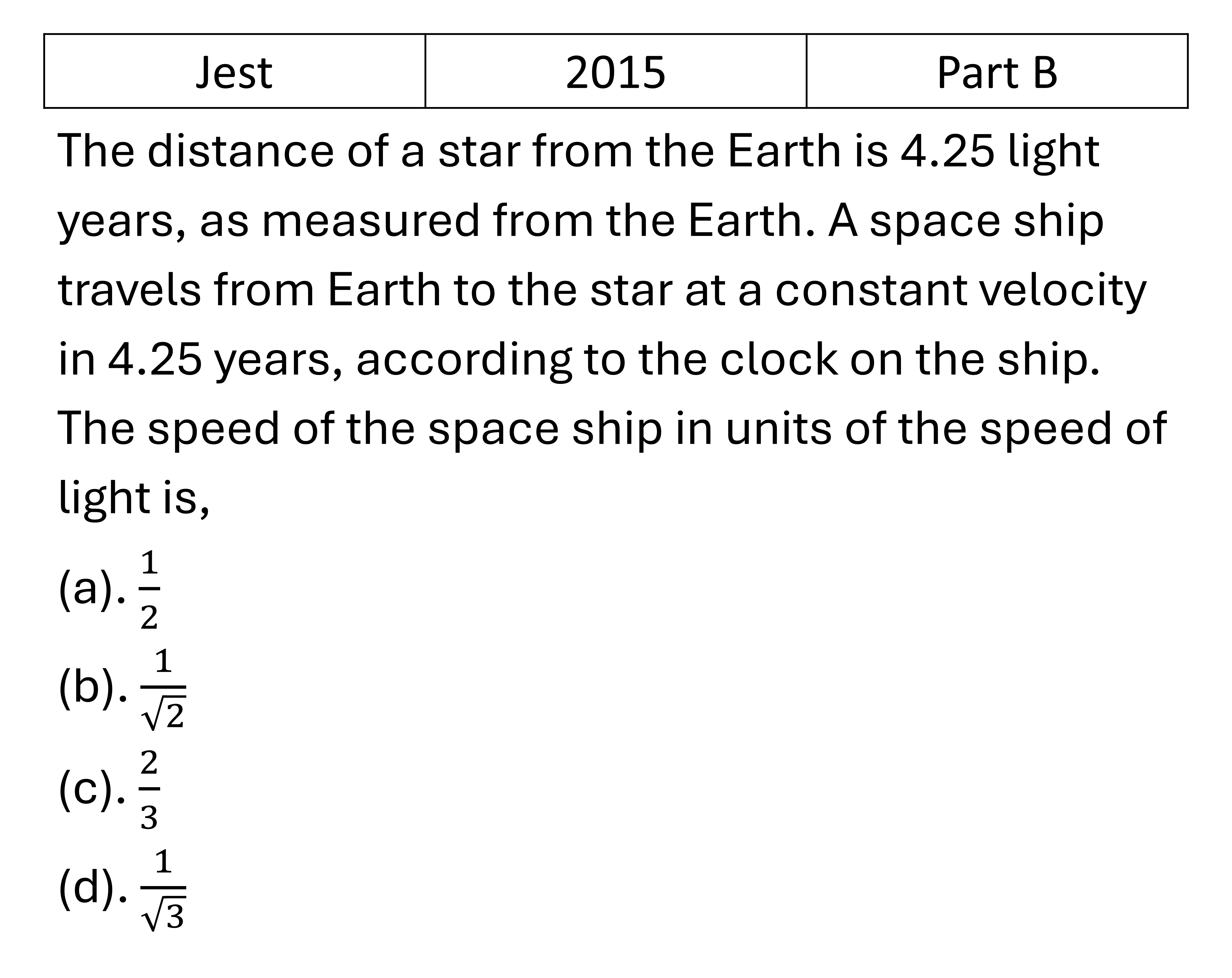 JEST 2015 Relativity previous year question JEST_2015_Q29