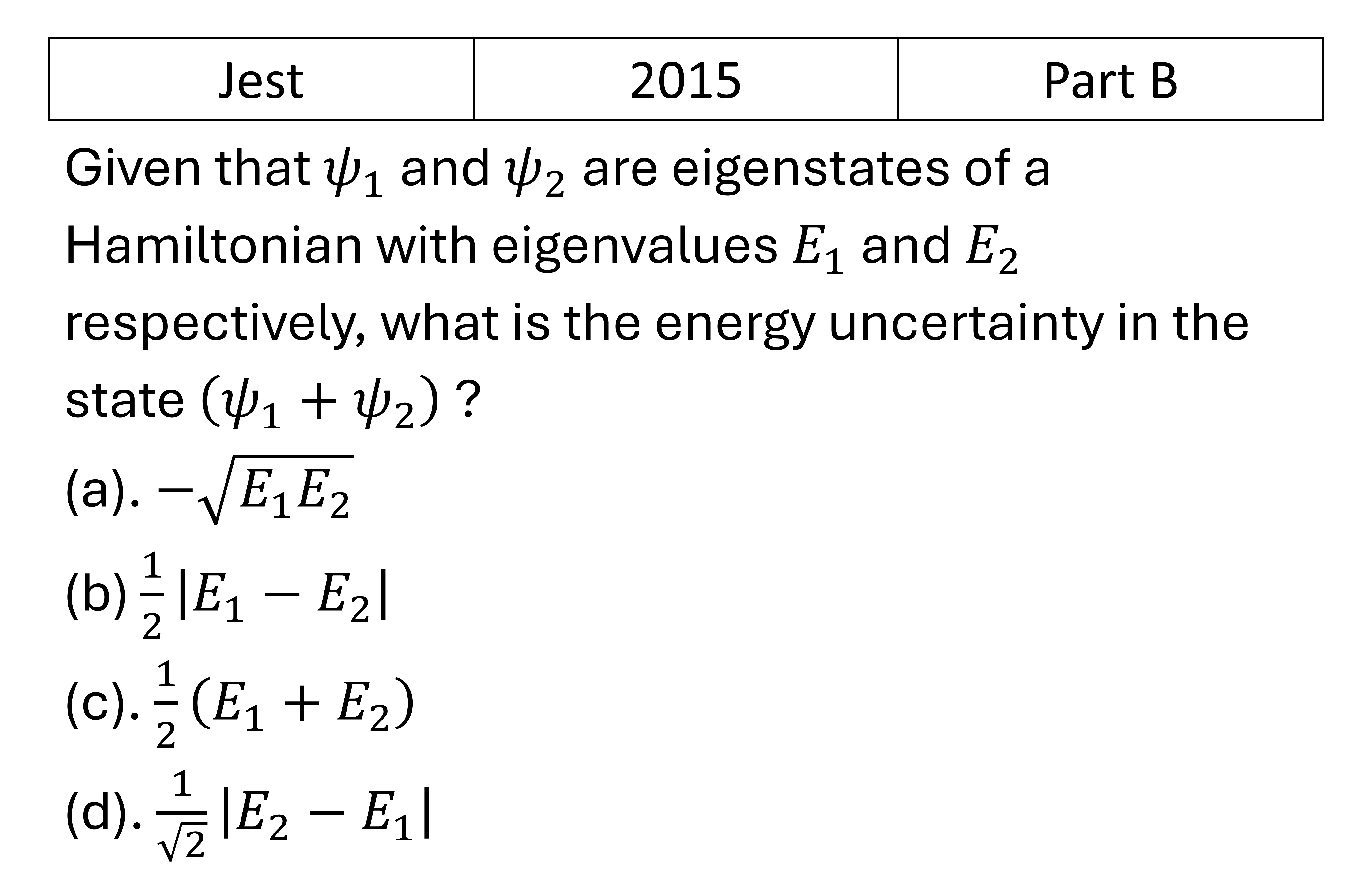 JEST 2015 Basic Quantum Mechanics previous year question JEST_2015_Q39