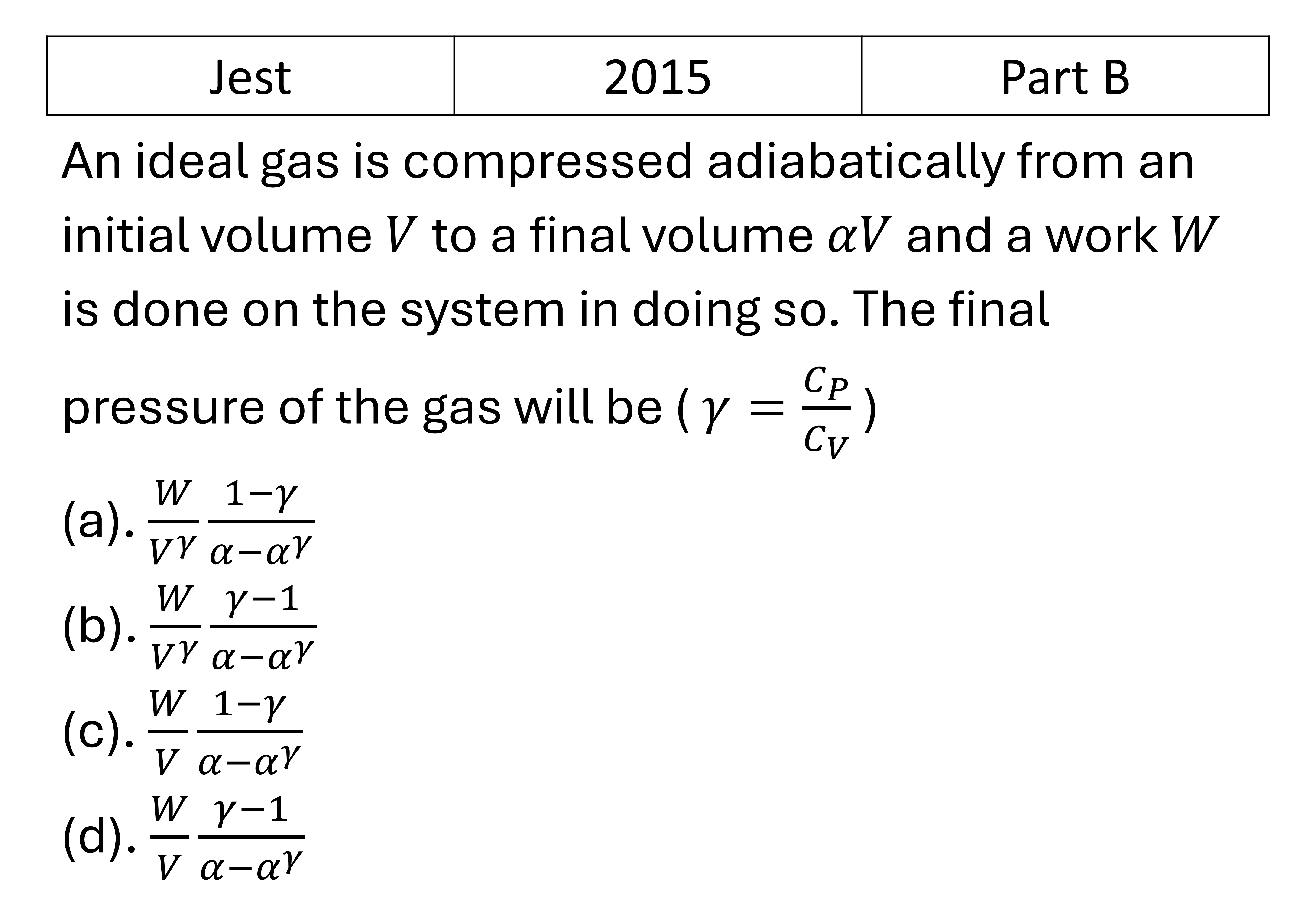JEST 2015 Laws of thermodynamics previous year question JEST_2015_Q40