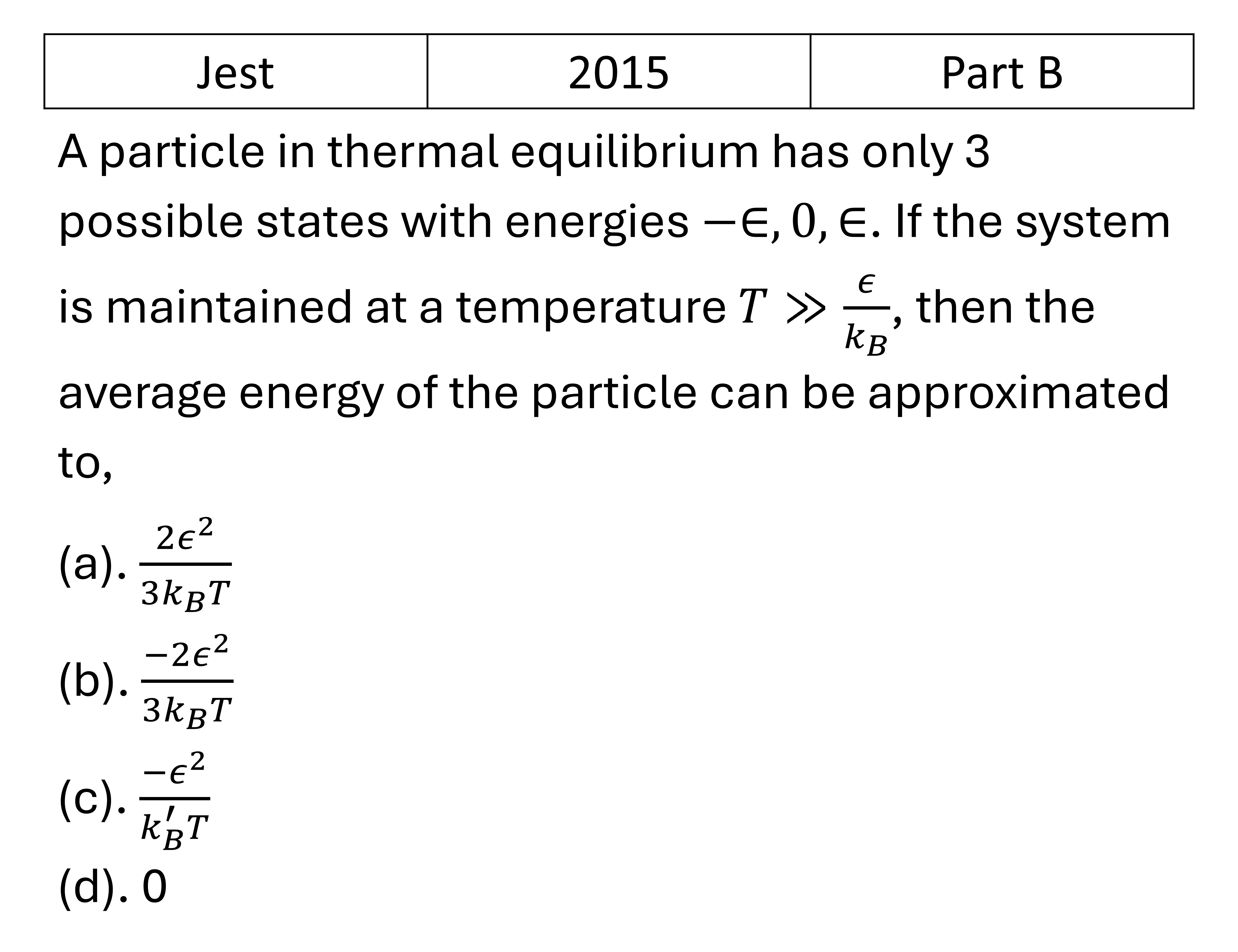 JEST 2015 Canonical Ensemble previous year question JEST_2015_Q42