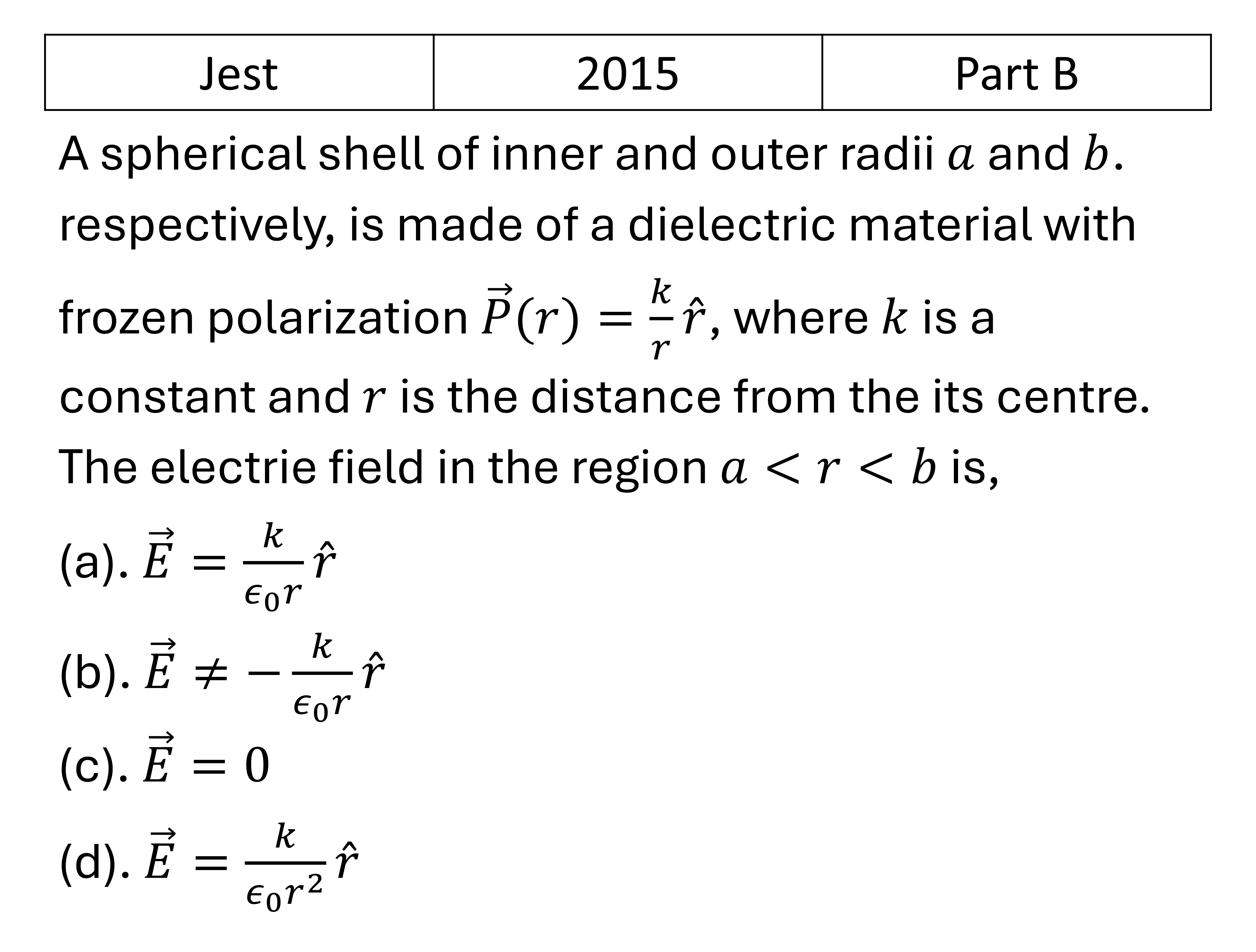 JEST 2015 Electric field in matter previous year question JEST_2015_Q46