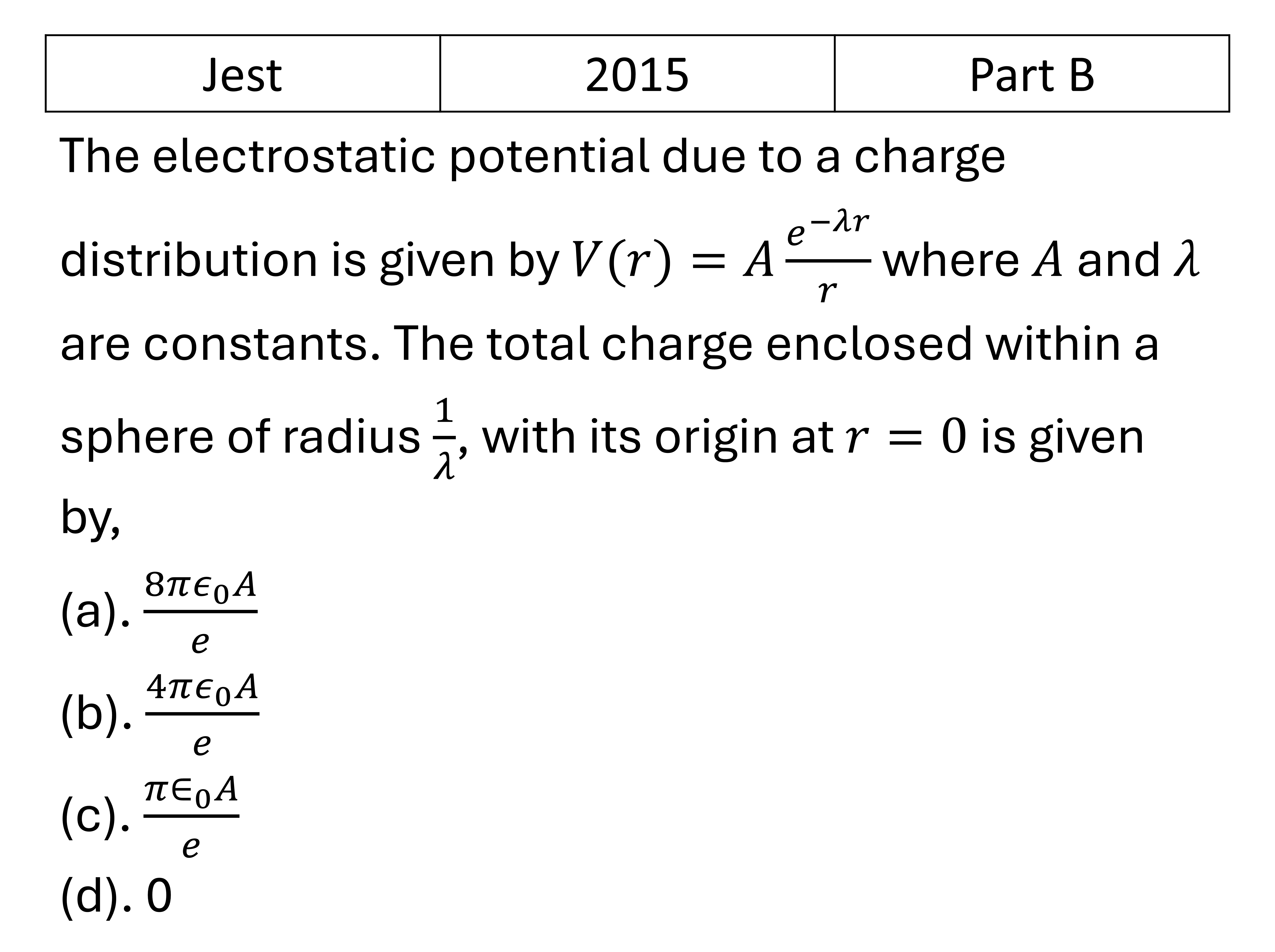JEST 2015 Electrostatics previous year question JEST_2015_Q47