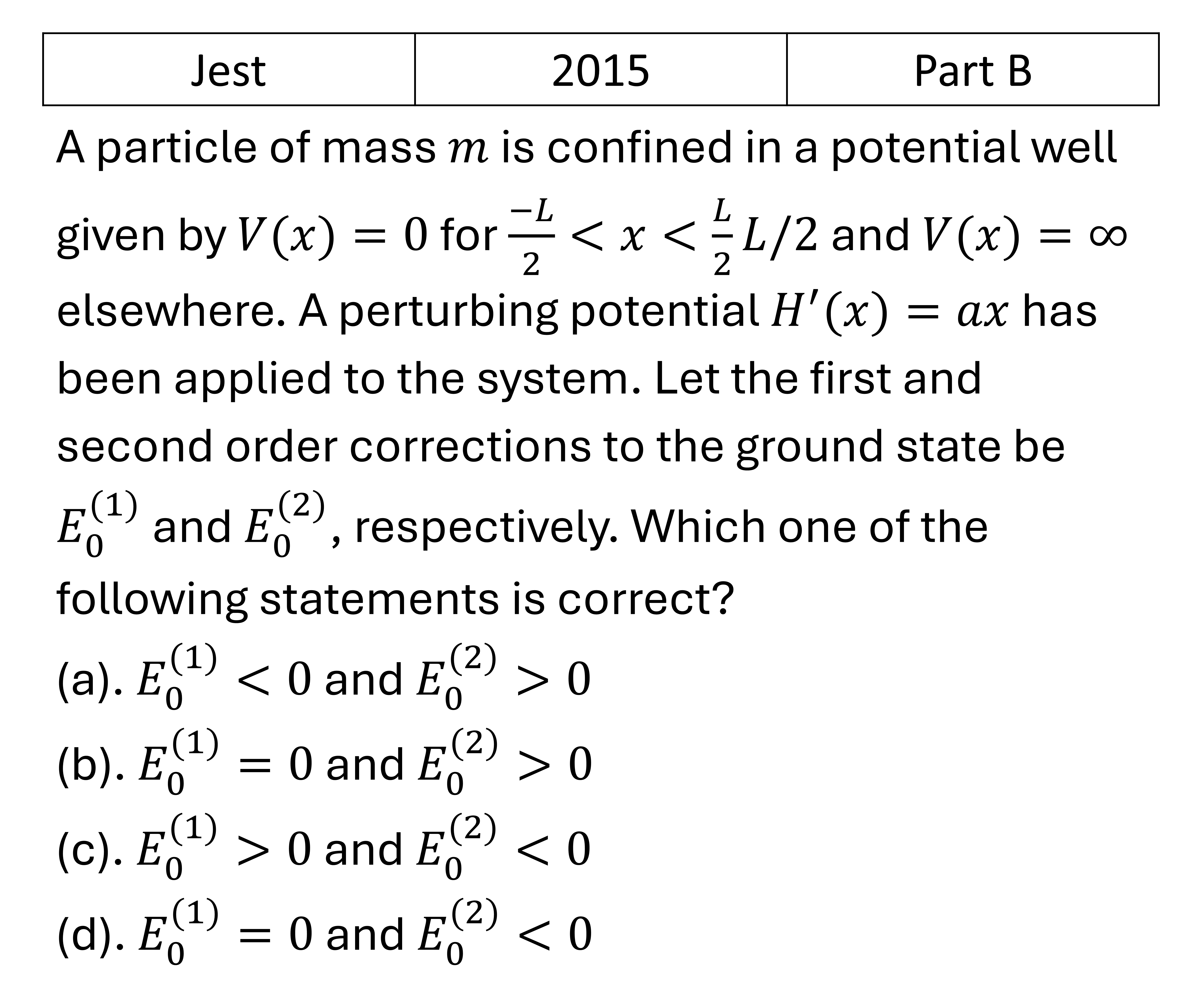 JEST 2015 Pertubation theory previous year question JEST_2015_Q49