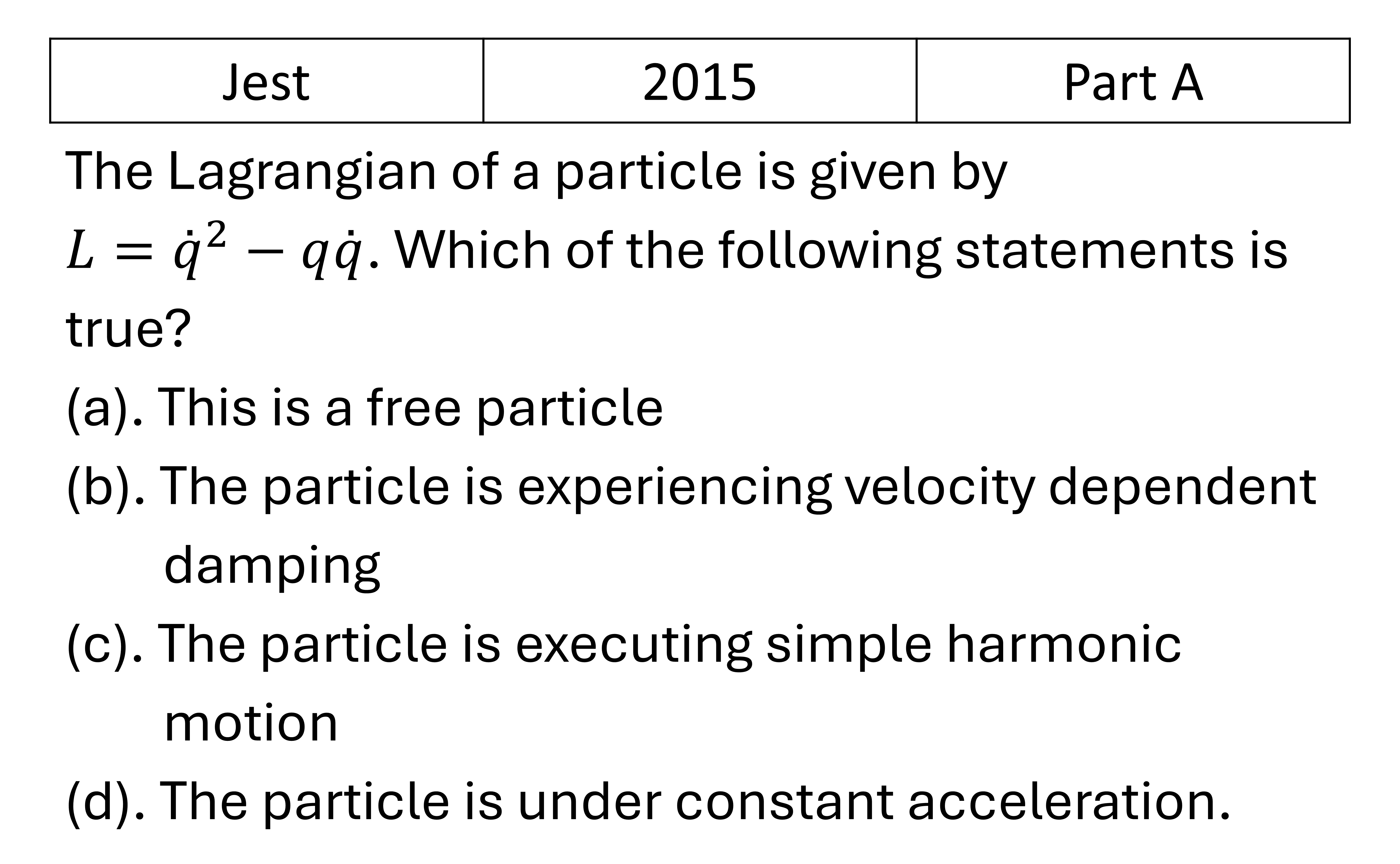 JEST 2015 Lagrangian and Hamiltonian previous year question JEST_2015_Q5