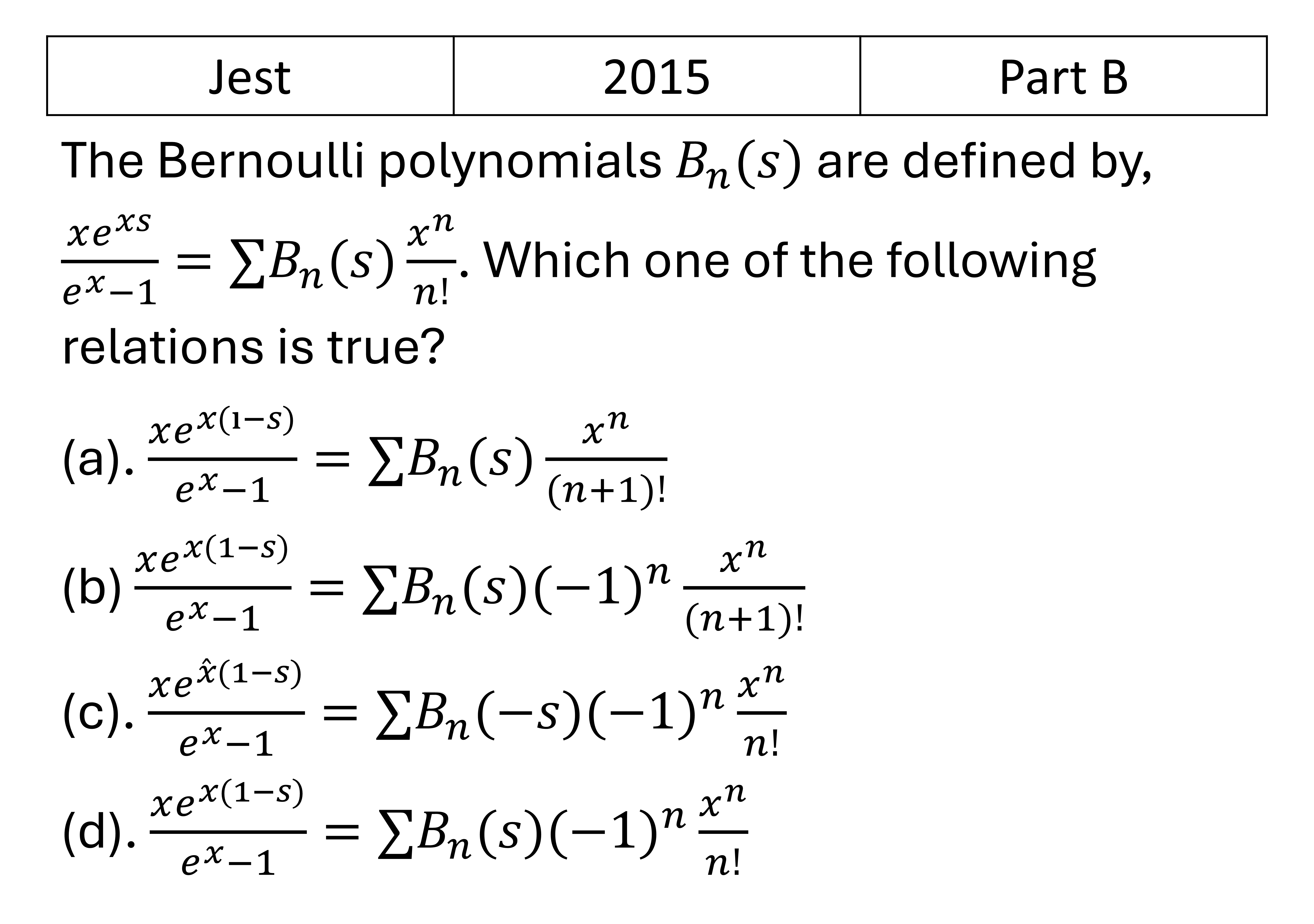 JEST 2015 Special Functions previous year question JEST_2015_Q50