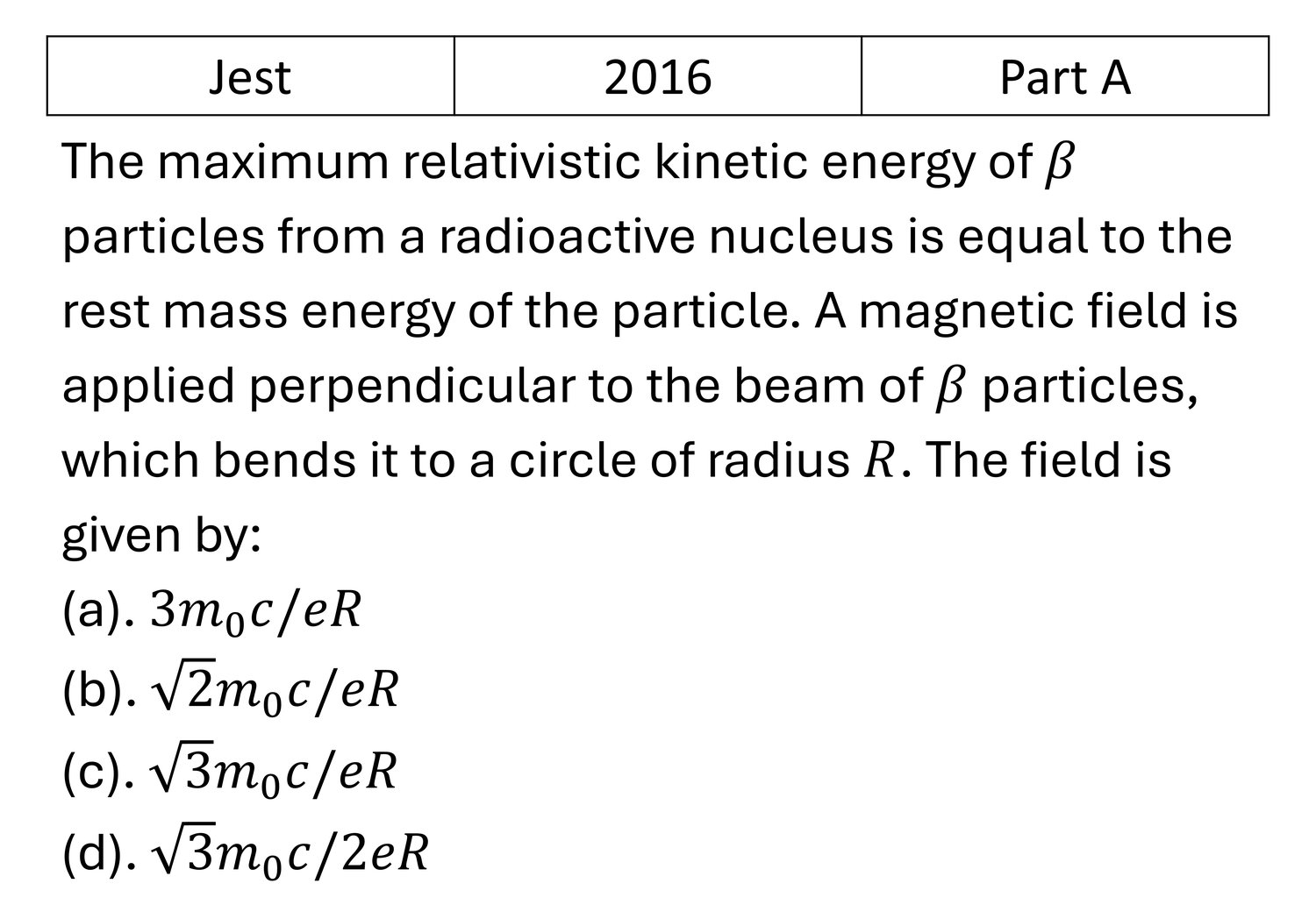 JEST 2016 Relativity previous year question JEST_2016_Q12