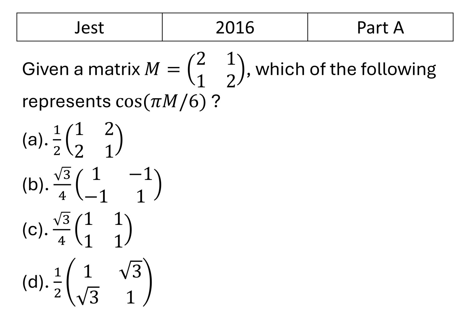 JEST 2016 Matrices previous year question JEST_2016_Q19