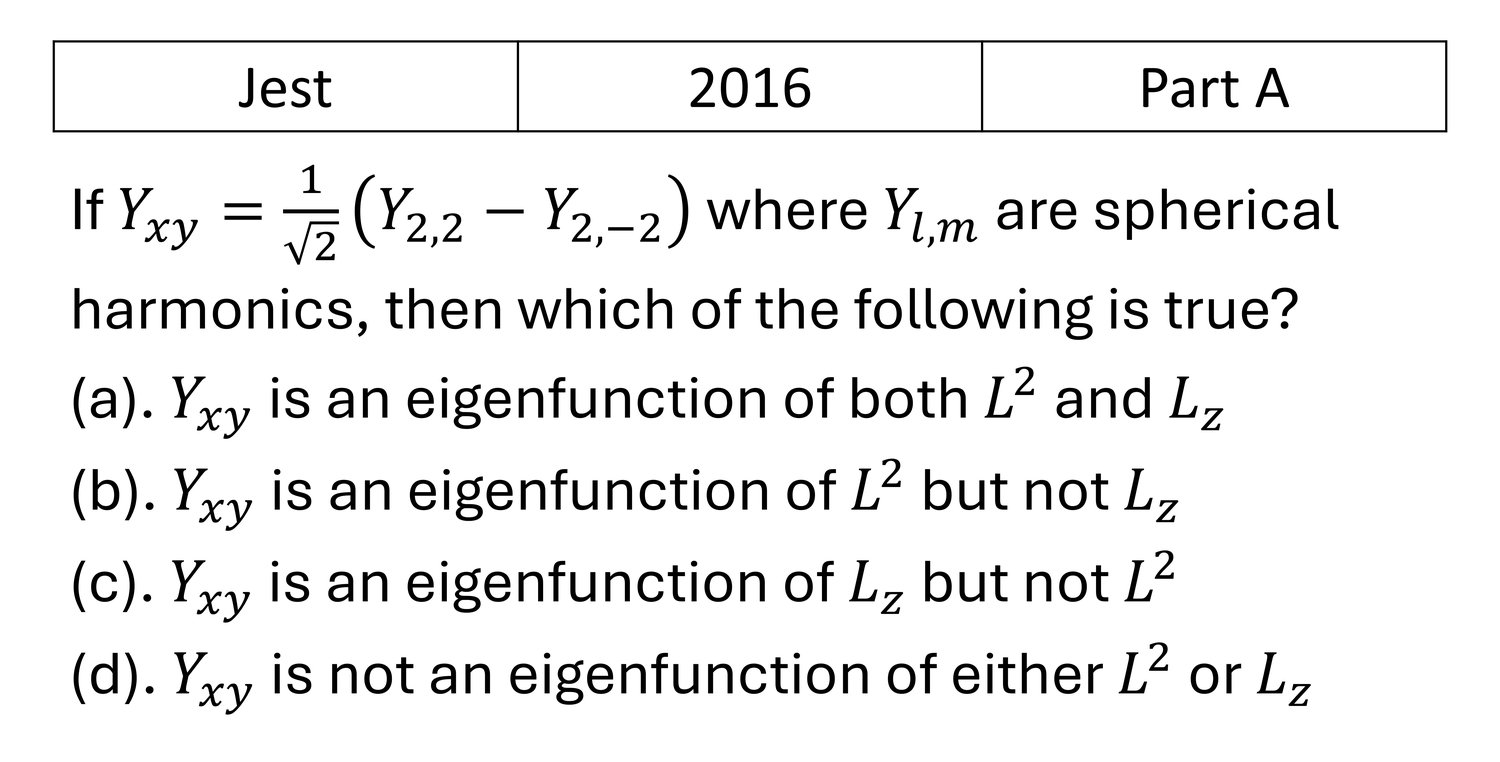 JEST 2016 Angular momentum and hydrogen atom previous year question JEST_2016_Q23