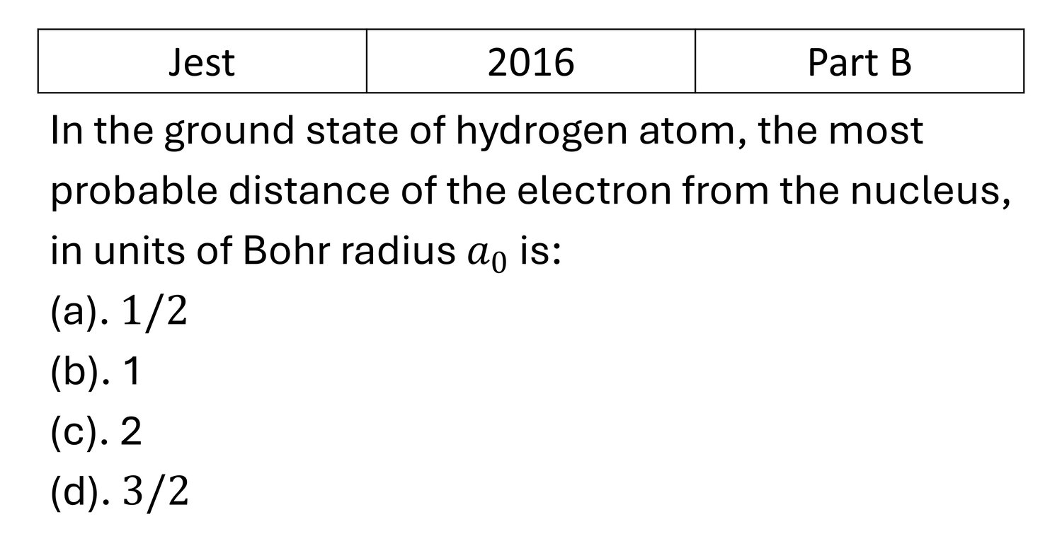 JEST 2016 Angular momentum and hydrogen atom previous year question JEST_2016_Q32