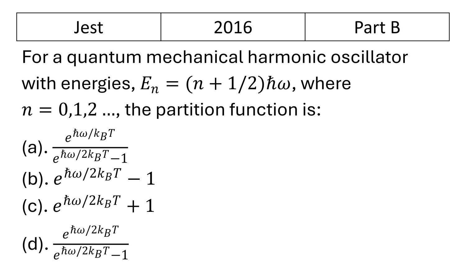 JEST 2016 Canonical Ensemble previous year question JEST_2016_Q37