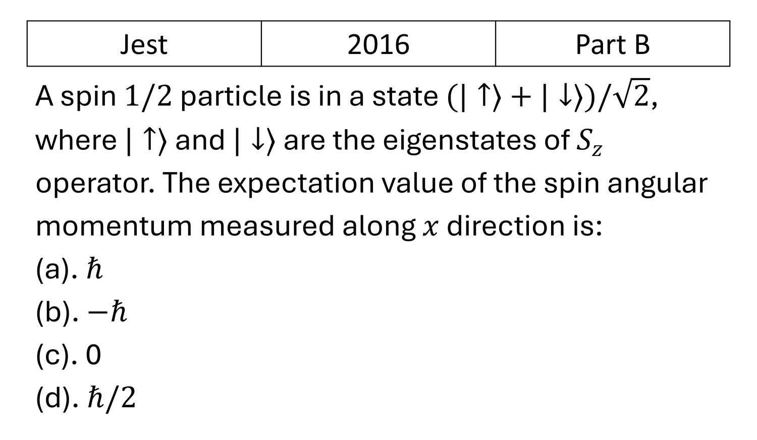 JEST 2016 Angular momentum and hydrogen atom previous year question JEST_2016_Q39