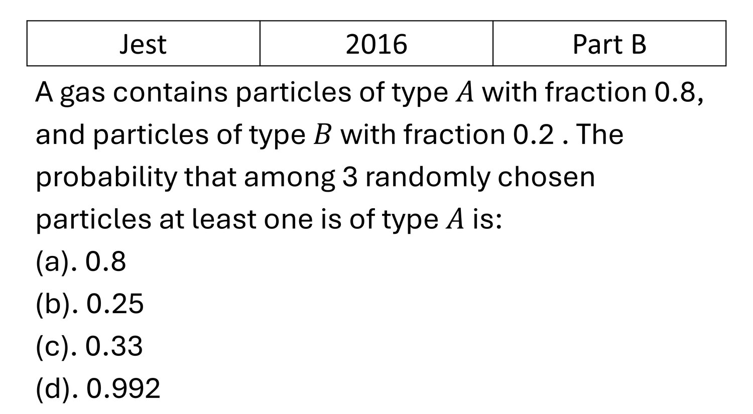 JEST 2016 Probability previous year question JEST_2016_Q42