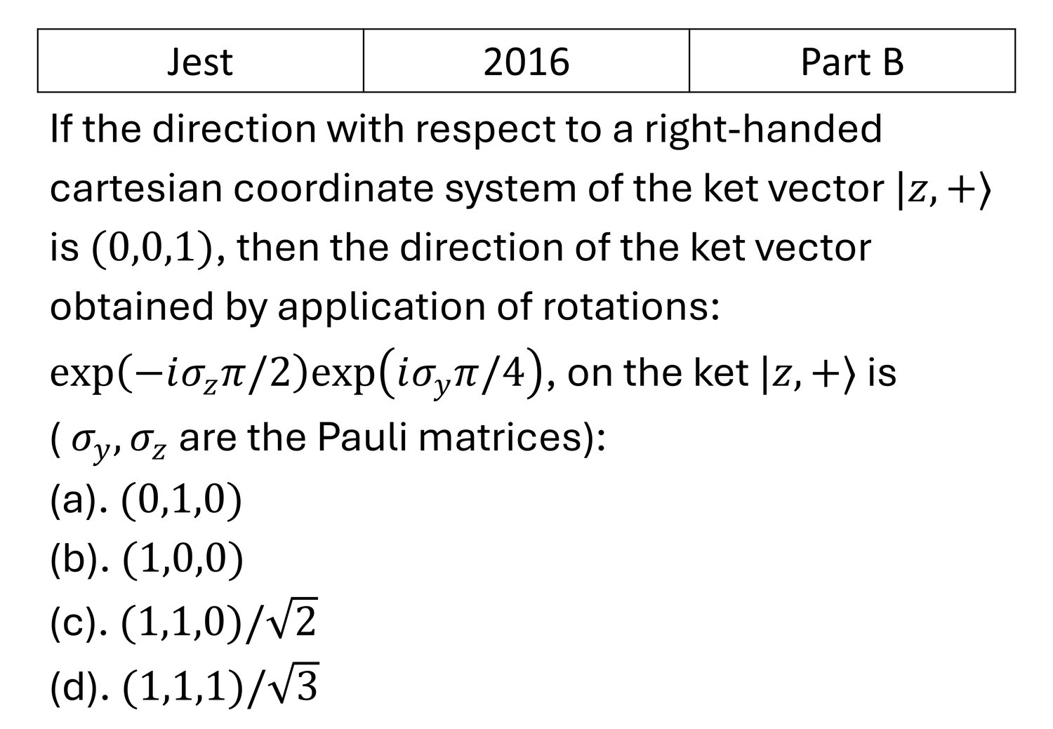 JEST 2016 Angular momentum and hydrogen atom previous year question JEST_2016_Q44