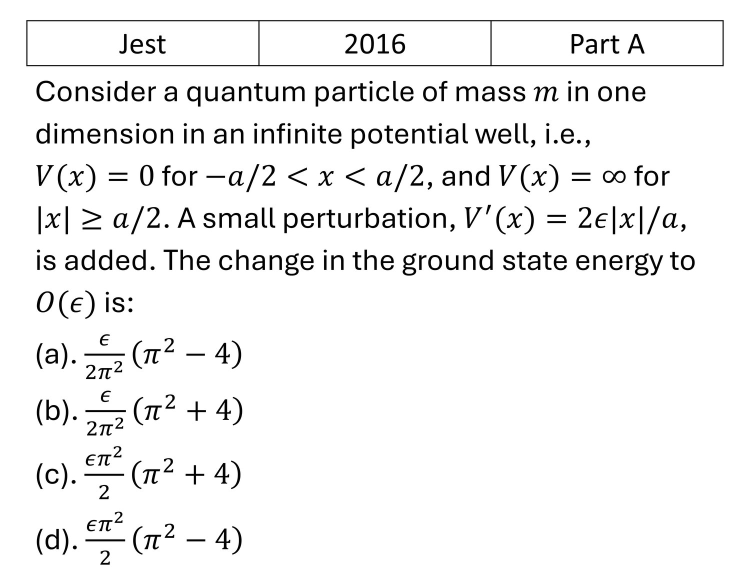 JEST 2016 Pertubation theory previous year question JEST_2016_Q5