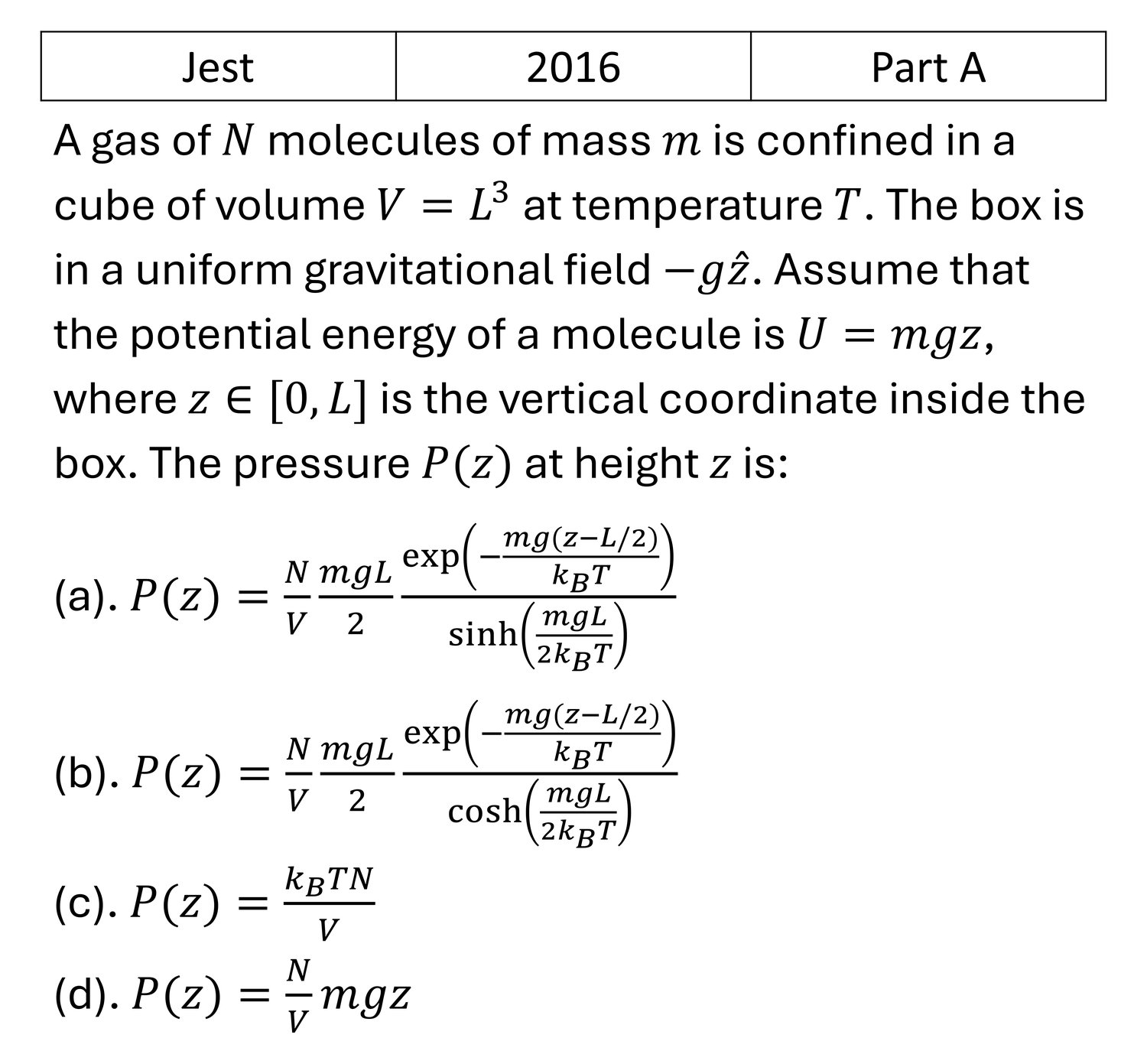 JEST 2016 Canonical Ensemble previous year question JEST_2016_Q9
