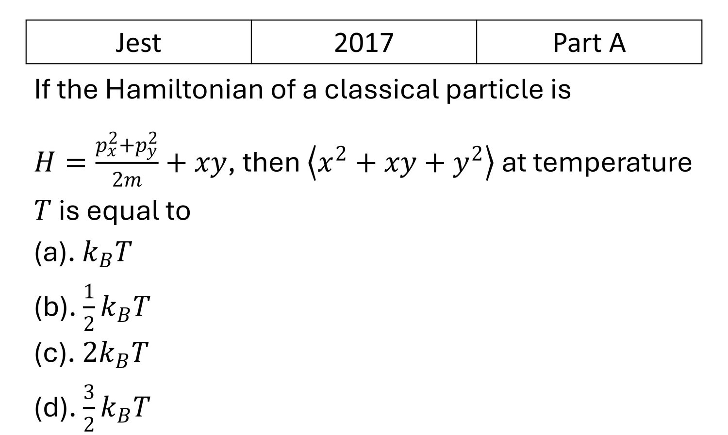 JEST 2017 Kinetic theory of gases previous year question JEST_2017_Q1