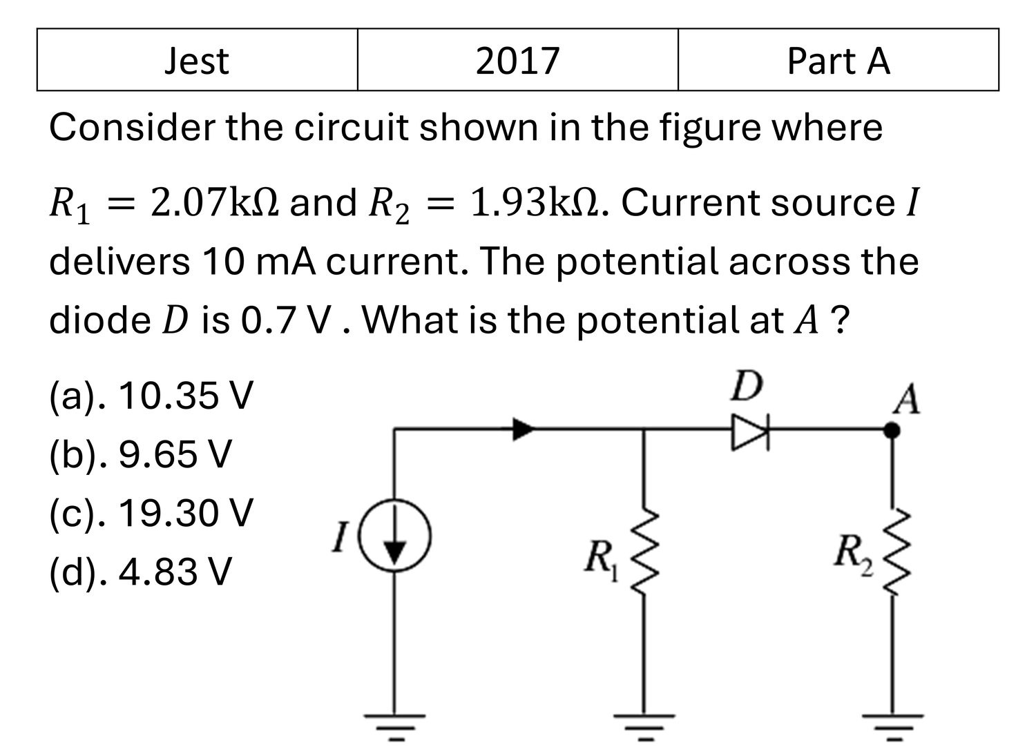 JEST 2017 Diodes previous year question JEST_2017_Q15