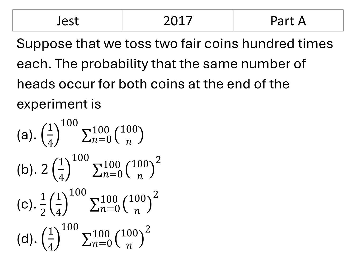JEST 2017 Probability previous year question JEST_2017_Q16