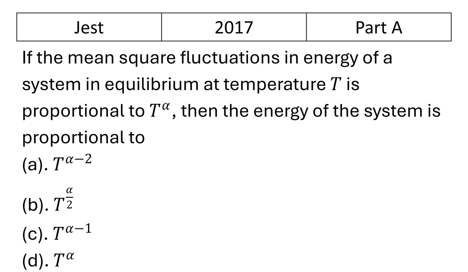 JEST 2017 Canonical Ensemble previous year question JEST_2017_Q17