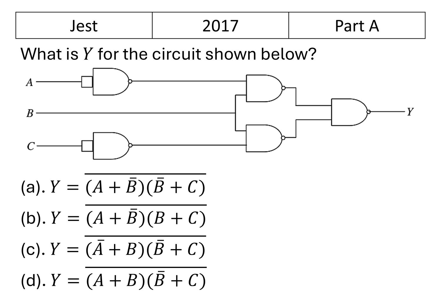 JEST 2017 Digital Electronics previous year question JEST_2017_Q18