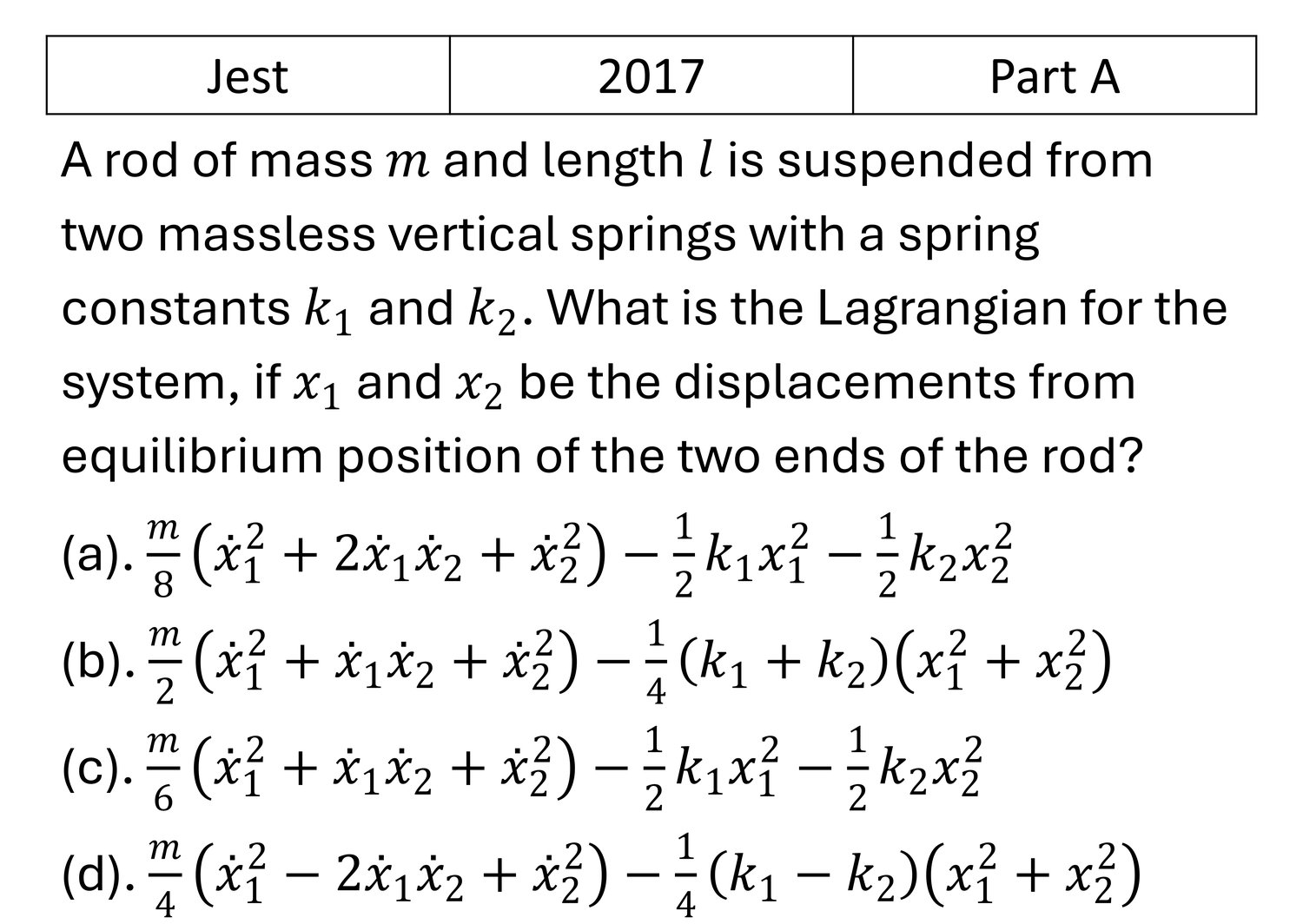 JEST 2017 Lagrangian and Hamiltonian previous year question JEST_2017_Q22