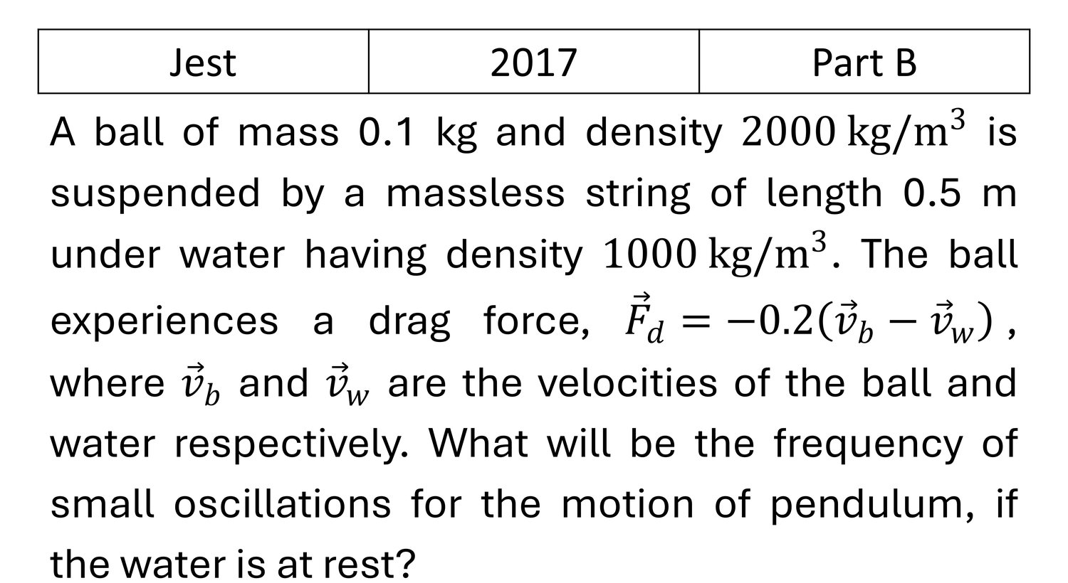 JEST 2017 Basic Mechanics previous year question JEST_2017_Q32