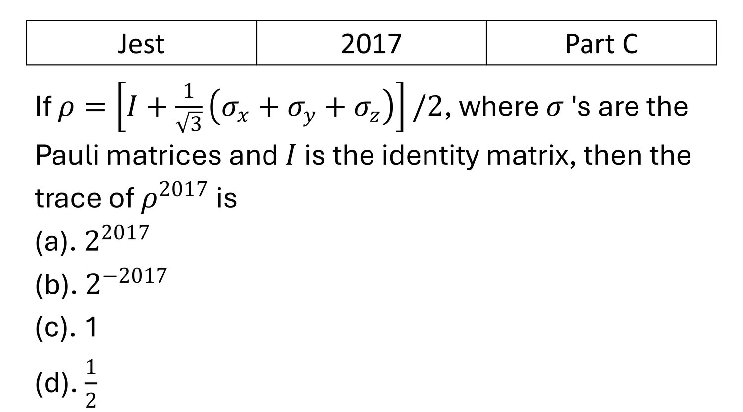 JEST 2017 Matrices previous year question JEST_2017_Q42
