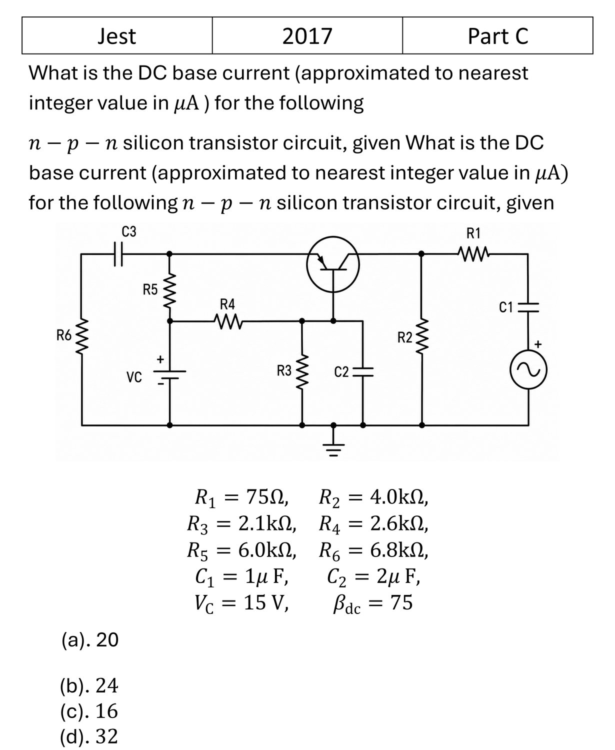 JEST 2017 Transistors previous year question JEST_2017_Q44
