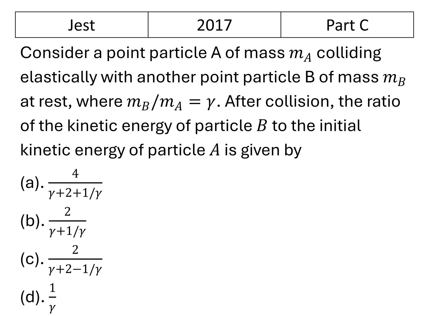 JEST 2017 Basic Mechanics previous year question JEST_2017_Q46