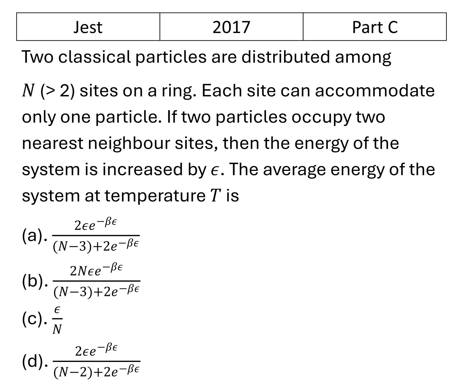 JEST 2017 Canonical Ensemble previous year question JEST_2017_Q47