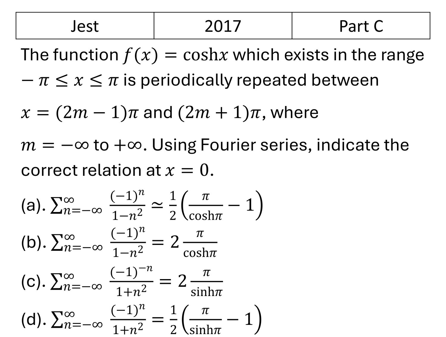 JEST 2017 Laplace and Fourier previous year question JEST_2017_Q48
