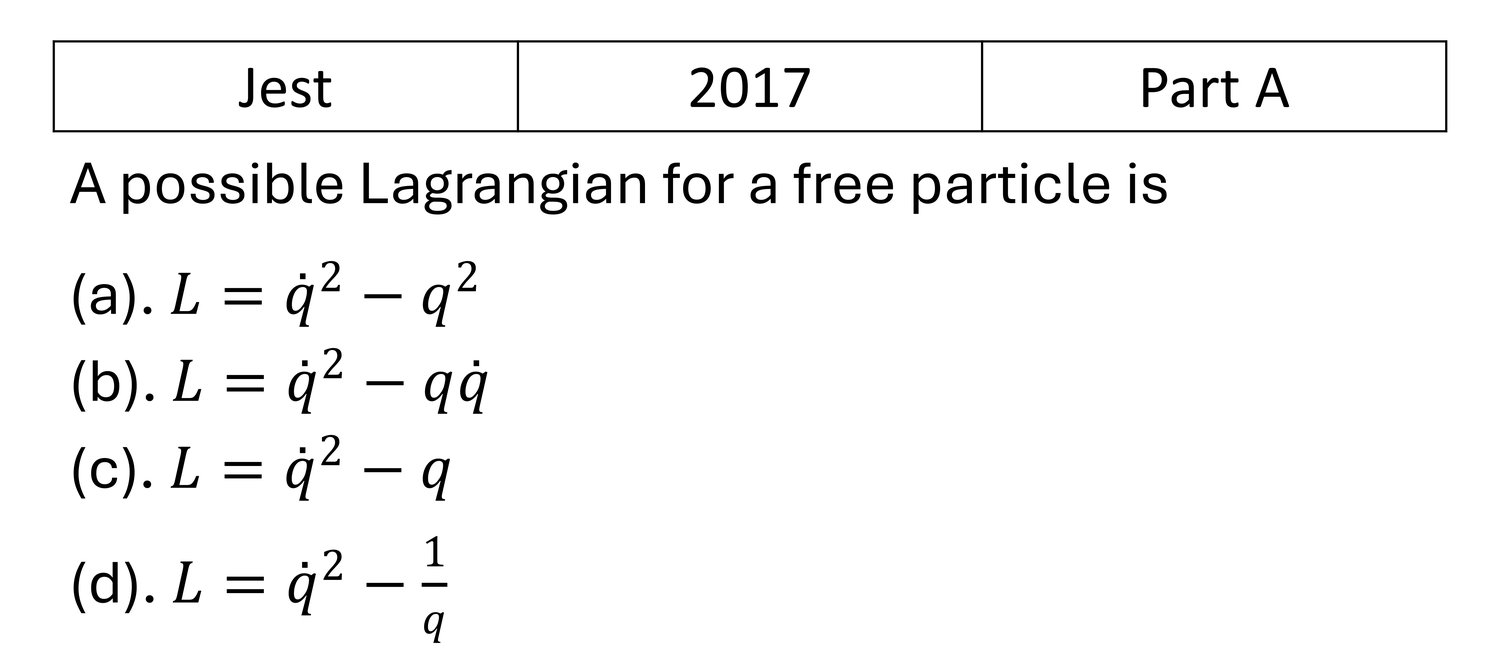 JEST 2017 Lagrangian and Hamiltonian previous year question JEST_2017_Q5