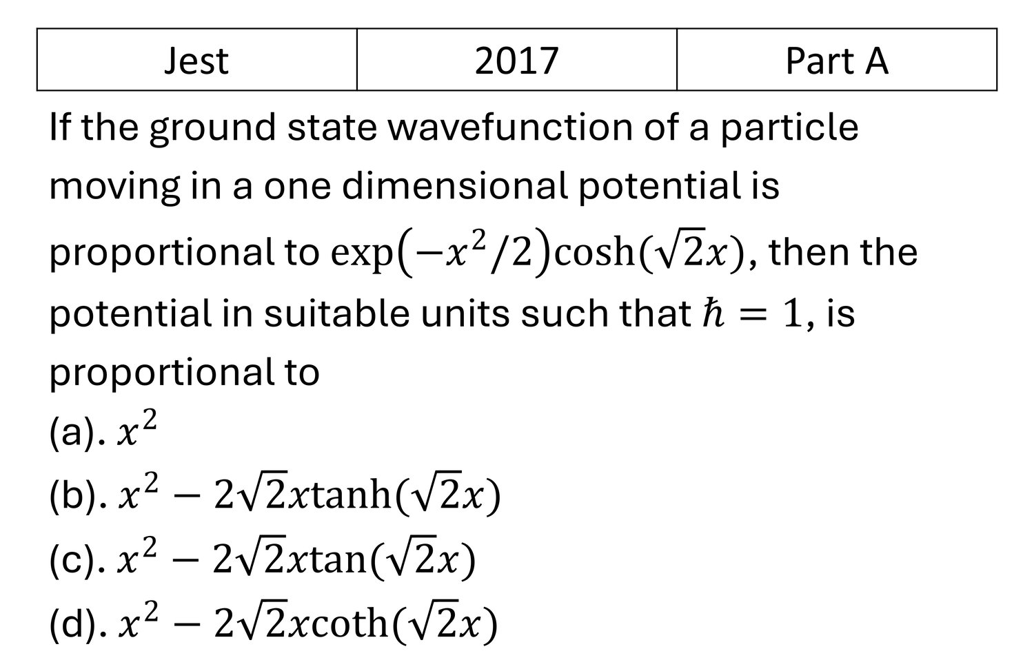 JEST 2017 Basic Quantum Mechanics previous year question JEST_2017_Q6